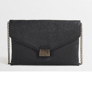 J. Crew Factory Black Vegan Envelope Lock Clutch with Chain Purse